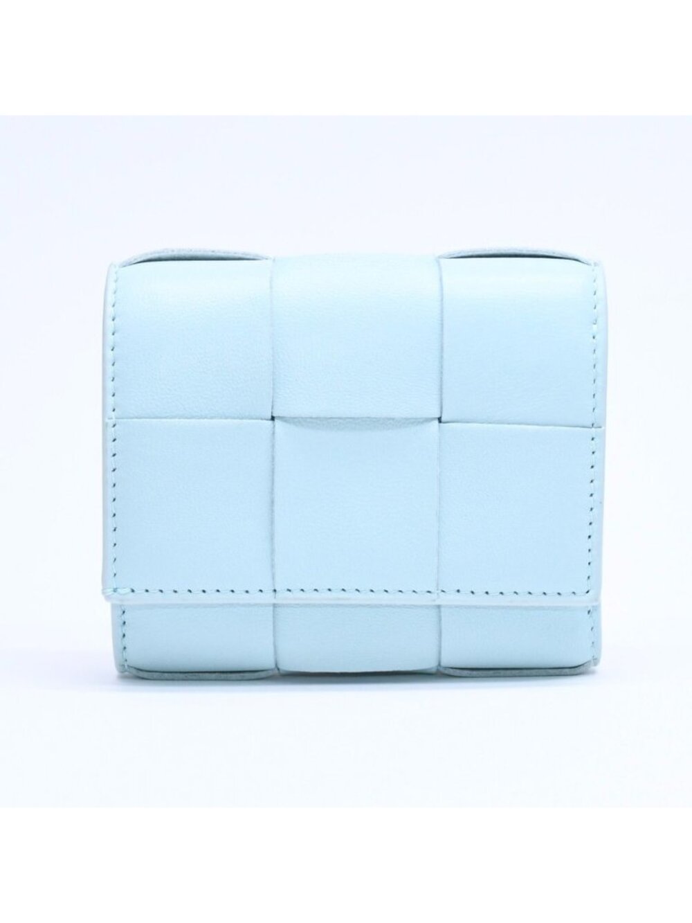 Bottega Veneta Trifold Wallet Maxi Intrecciato Cassette Compact Light Blue